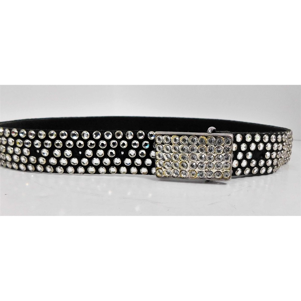 Kippys Crystal Buckle Black Leather Fully Jeweled Belt sz M